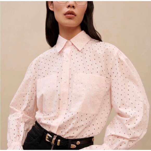 Maje Women Broderie Anglaise Shirt Pink Size Xs/Small - Picture 6 of 12